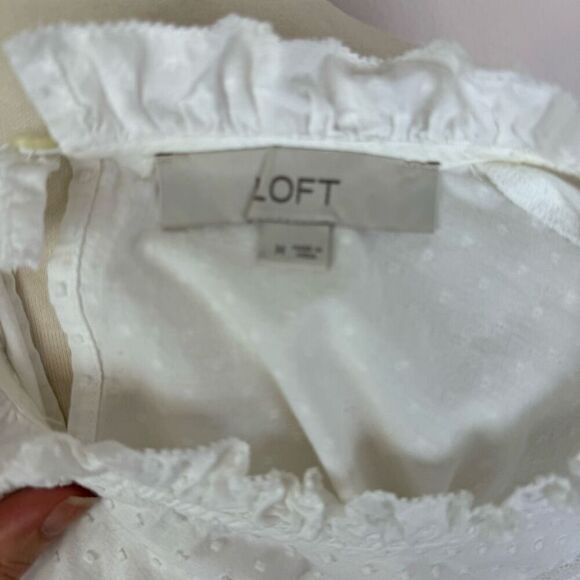 LOFT blouse | white cotton polka dot embroidered | country | white | medium - Picture 8 of 8